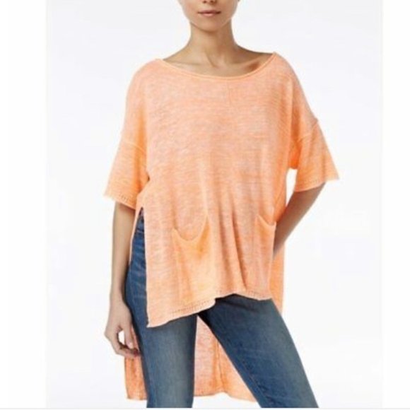 Free People Melange Oversized High Low Open Knit Short Sleeve Sweater - Picture 16 of 16